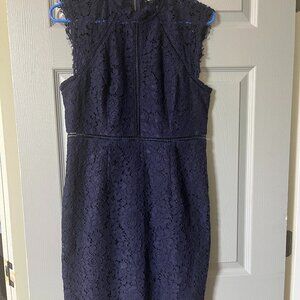 Bardot - Navy Blue Satin-Lined Eyelash Lace Dress Peekaboo Crochet Details